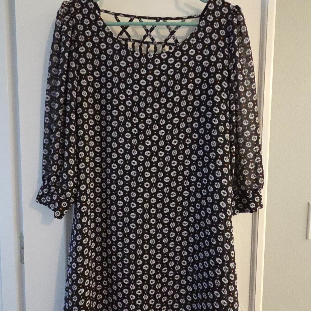 Nordstrom BP Shift Dress, black w/small print, sz M